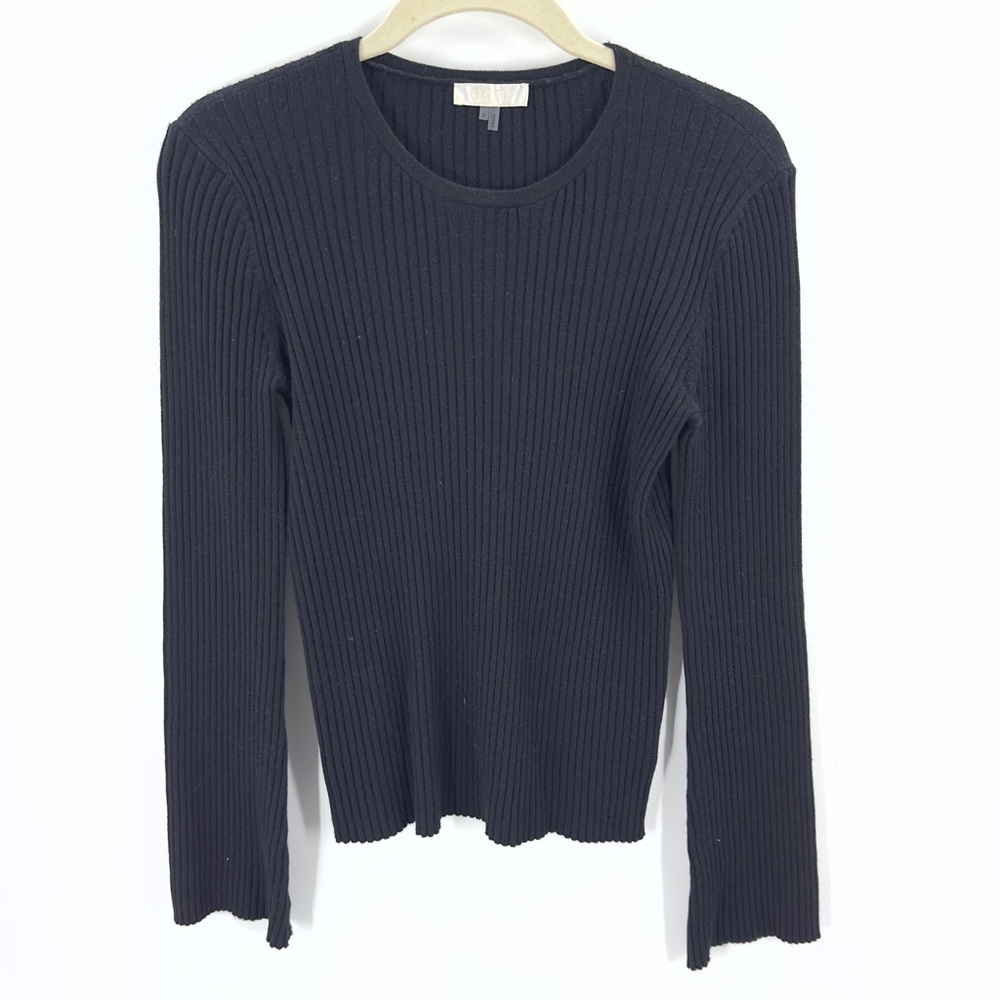 Ecru Ribbed Sweater Womens Small Wool Blend Bell Sleeve Stretch Whimsigoth